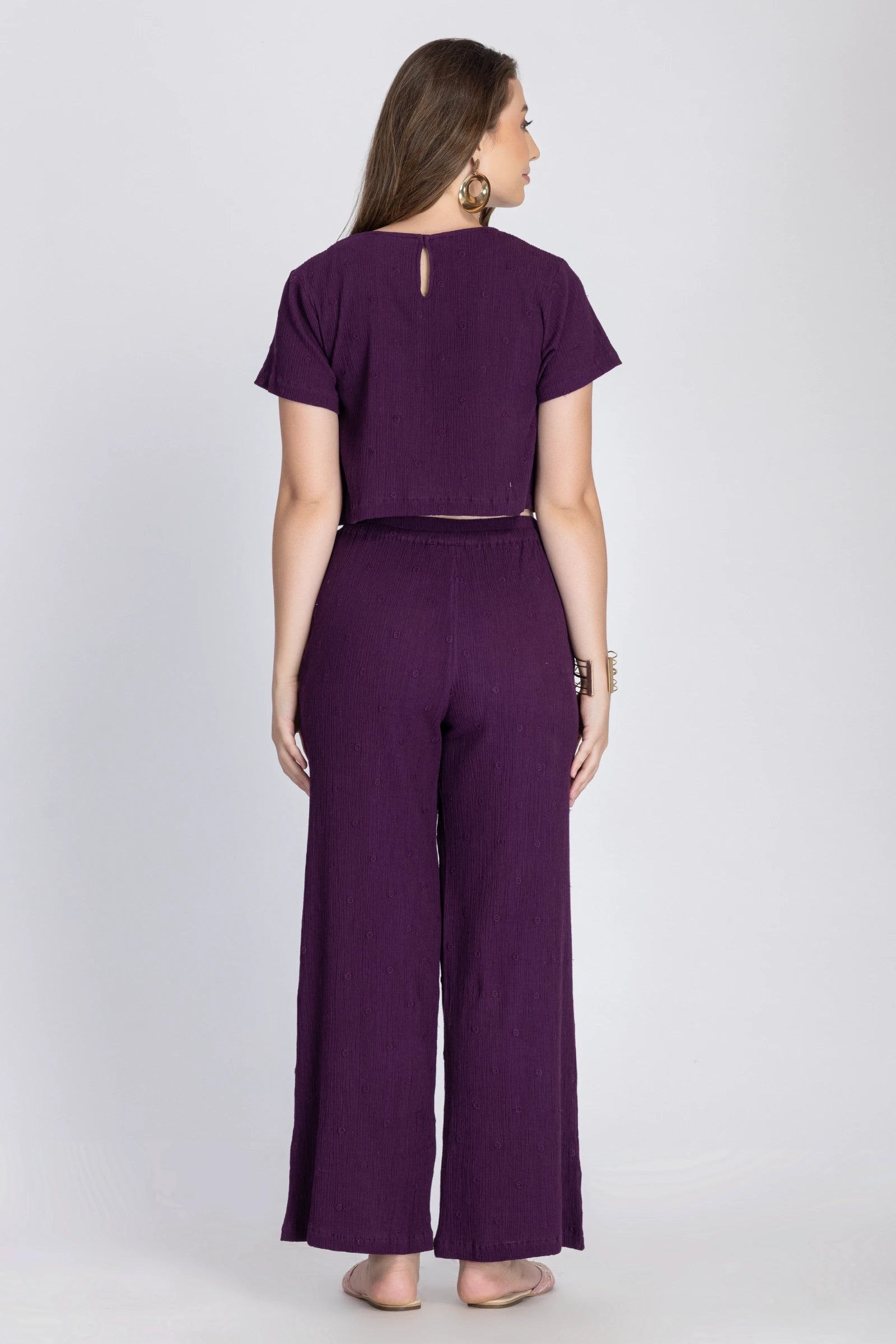 Crinkle Crepe Crop Top+Pants(Purple)