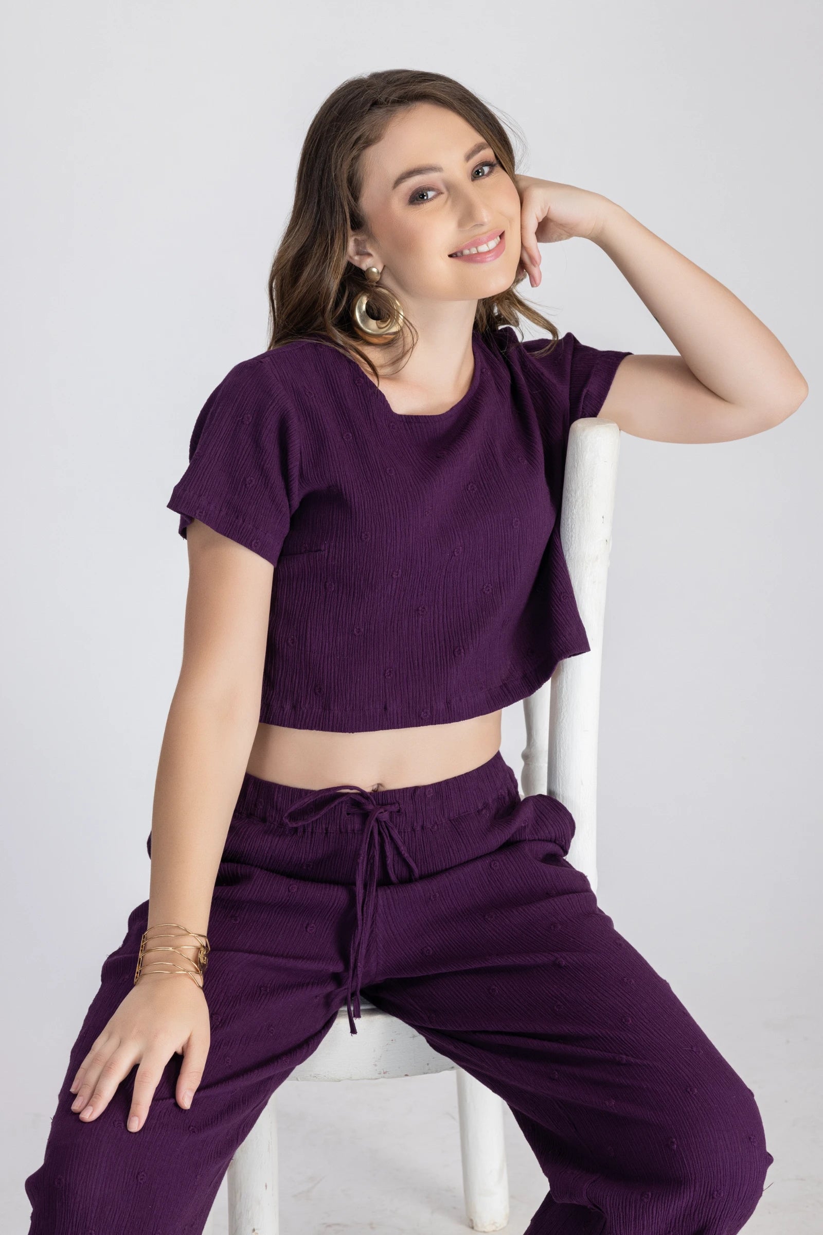 CRINKLE CREPE CROP TOP+PANTS(PURPLE)