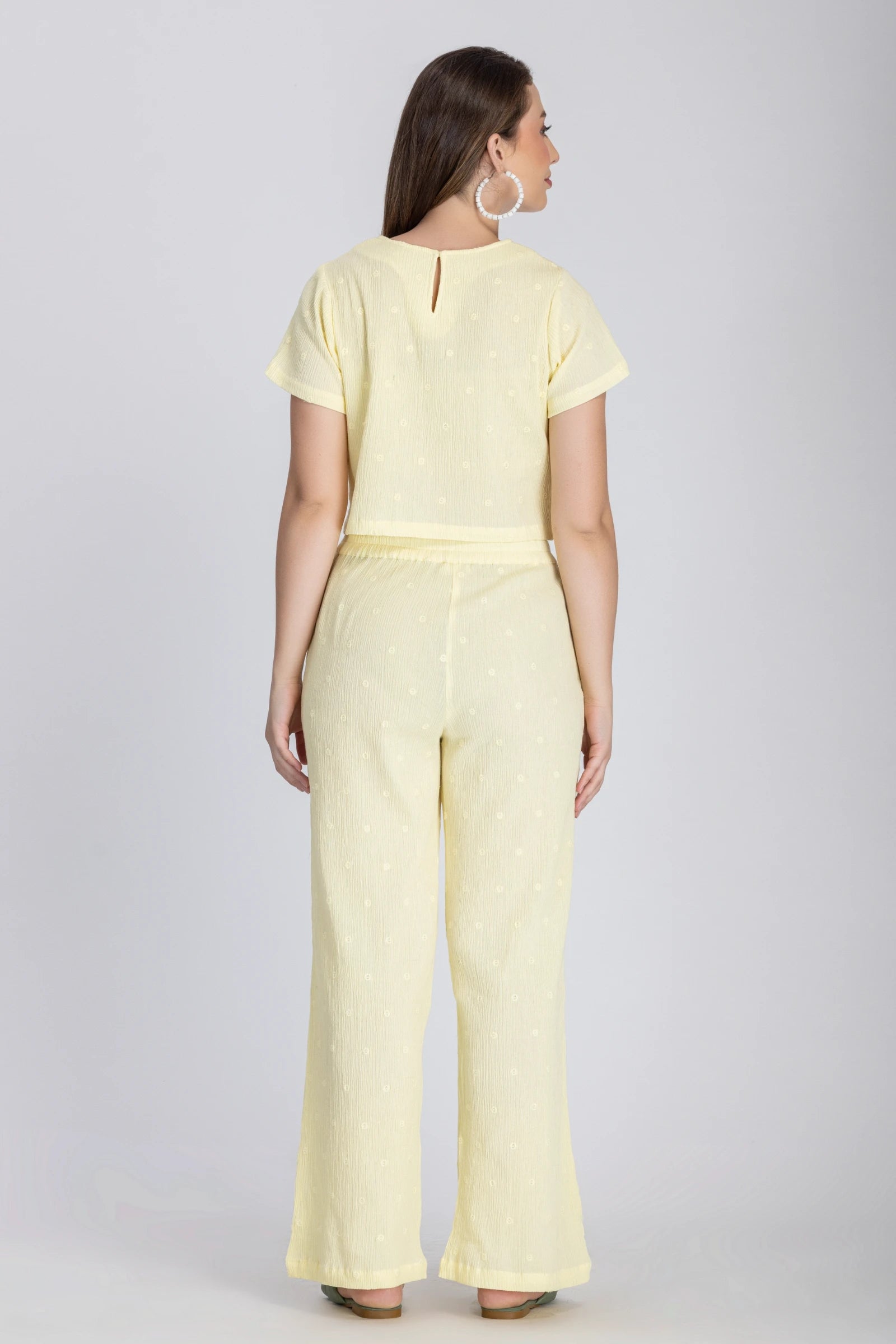 CRINKLE CREPE CROP TOP+PANTS(LEMON YELLOW)