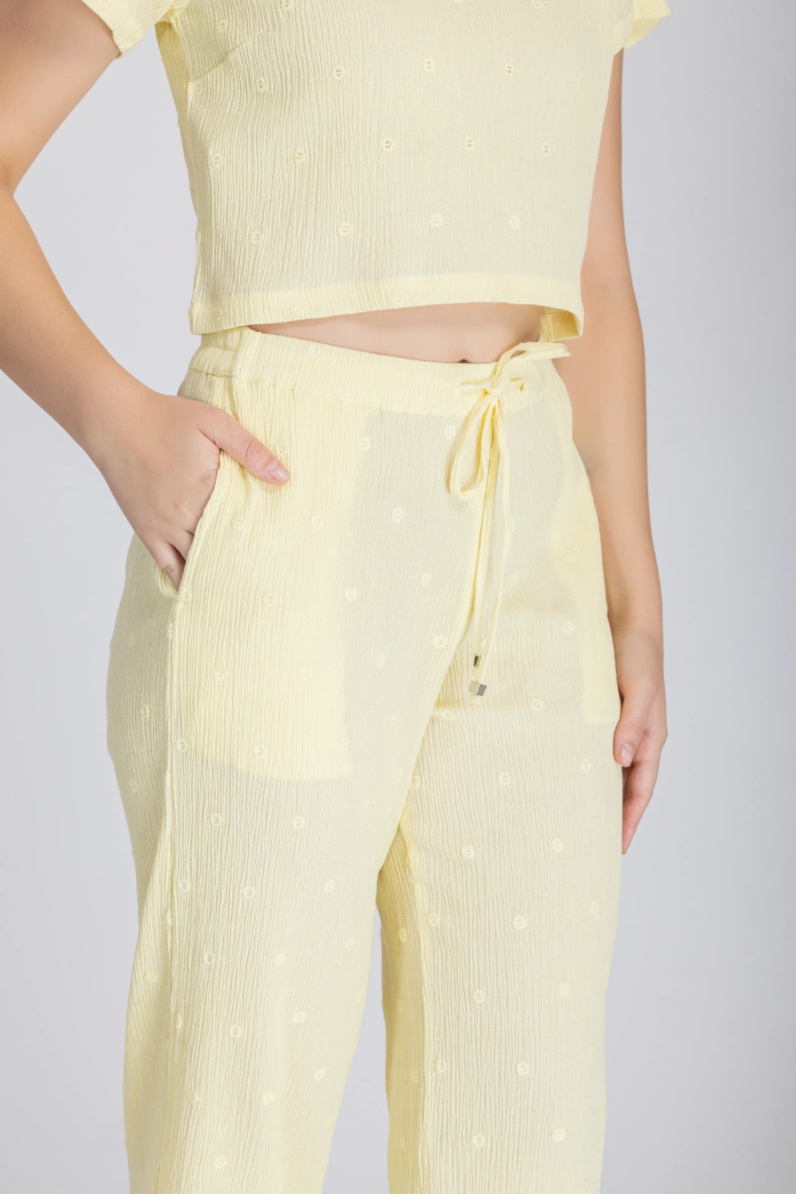 CRINKLE CREPE CROP TOP+PANTS(LEMON YELLOW)