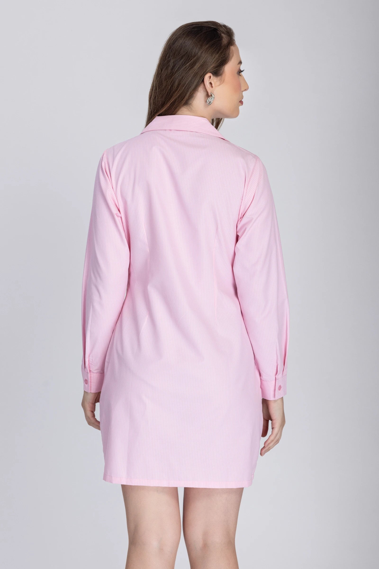 Double Placket Shirt Dress ( Baby Pink )