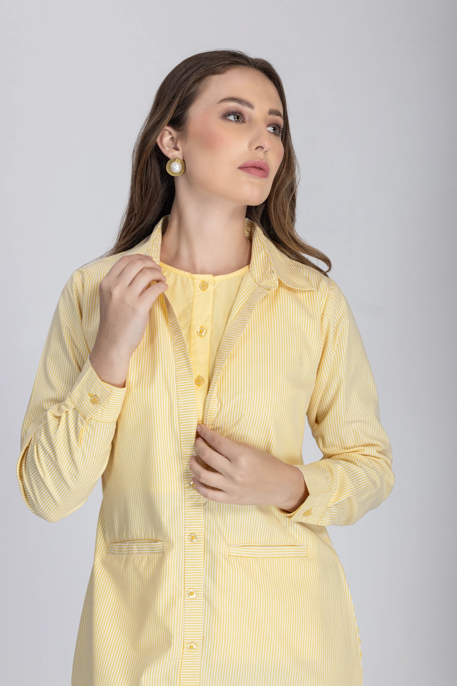 Double Placket Shirt Dress ( Yellow )