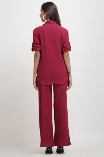 Crinkle Crepe Shirt+Pants(Hot Pink)