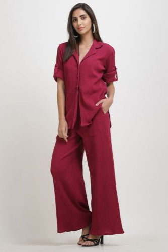 Crinkle Crepe Shirt+Pants(Hot Pink)