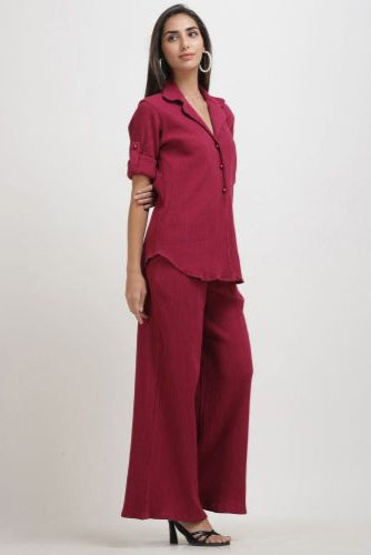 Crinkle Crepe Shirt+Pants(Hot Pink)