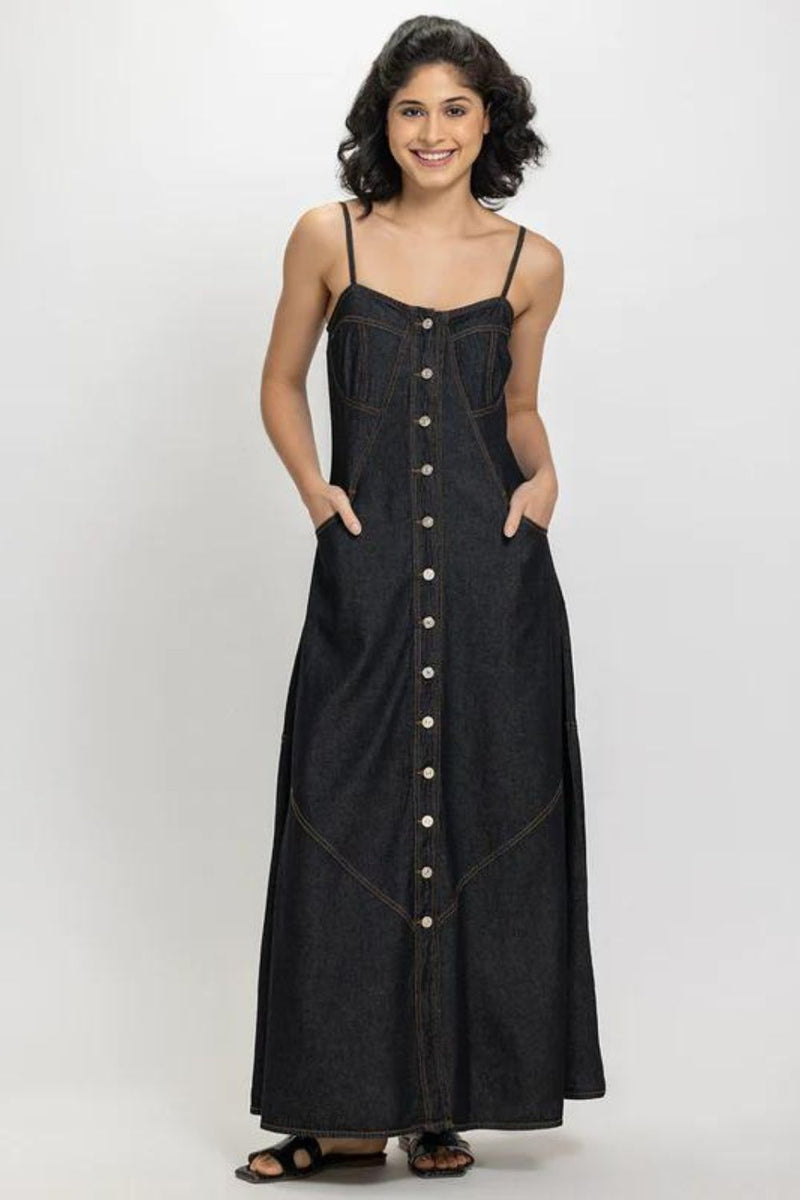 Buy Black Button Down Denim Dress for Women