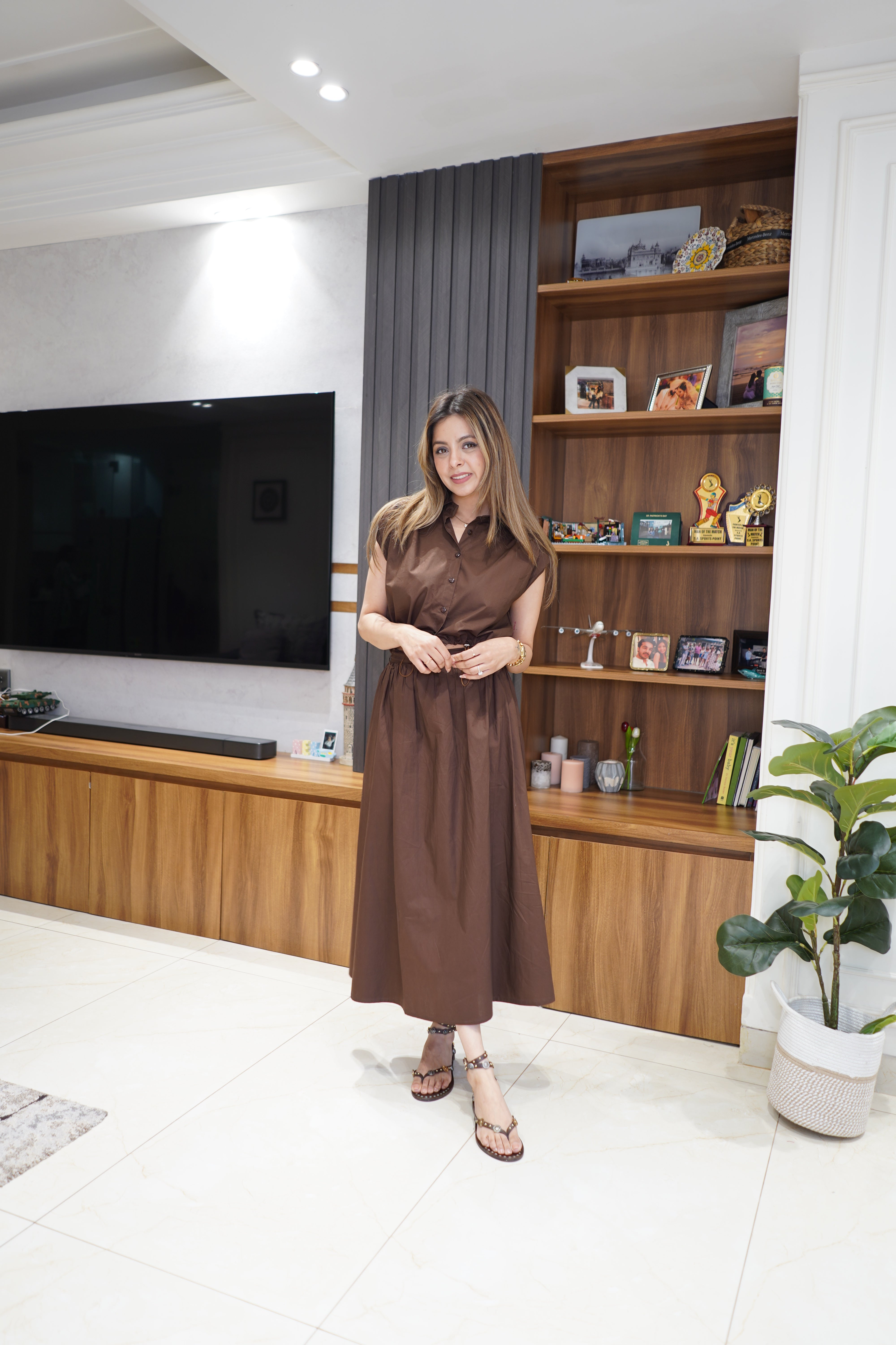 Brown Popline Skirt Set