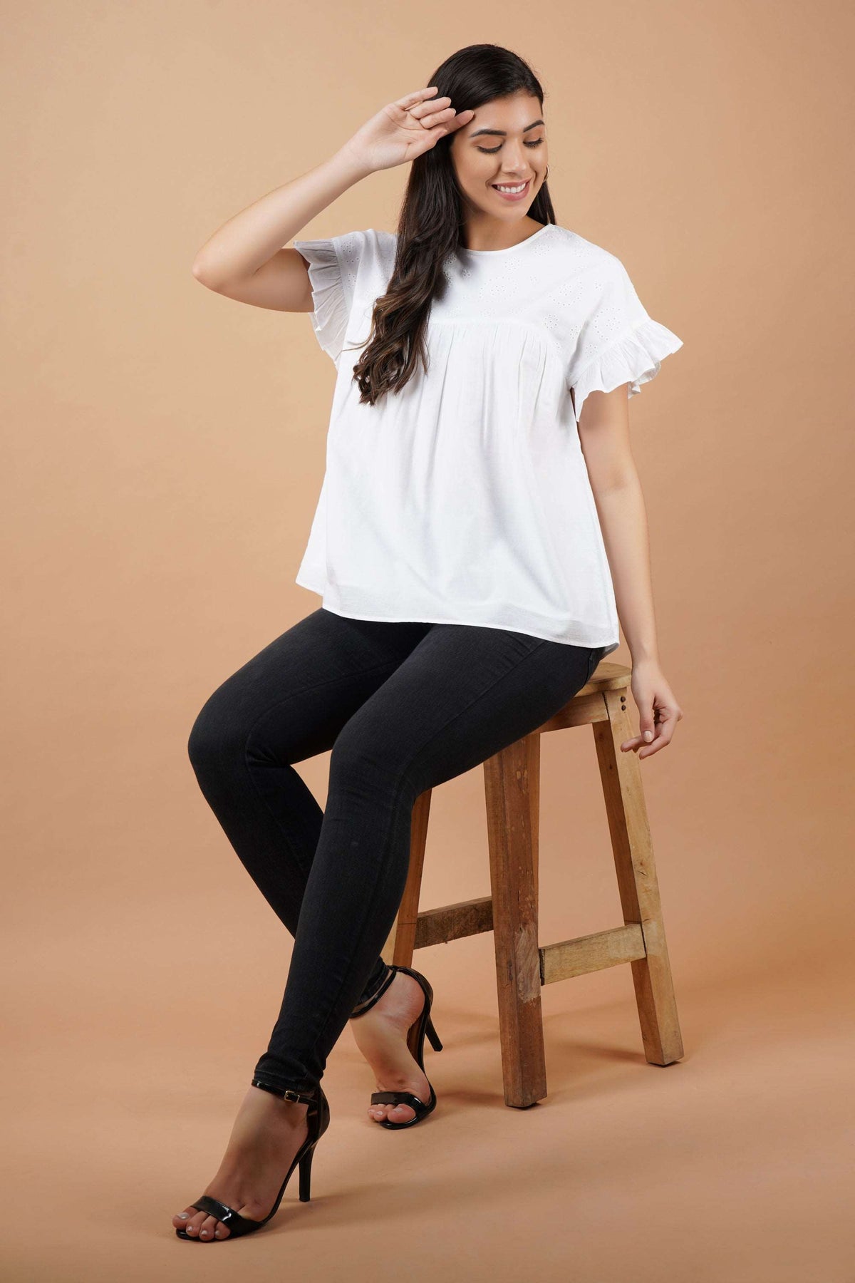 Ruffle Cuff Eyelet Top