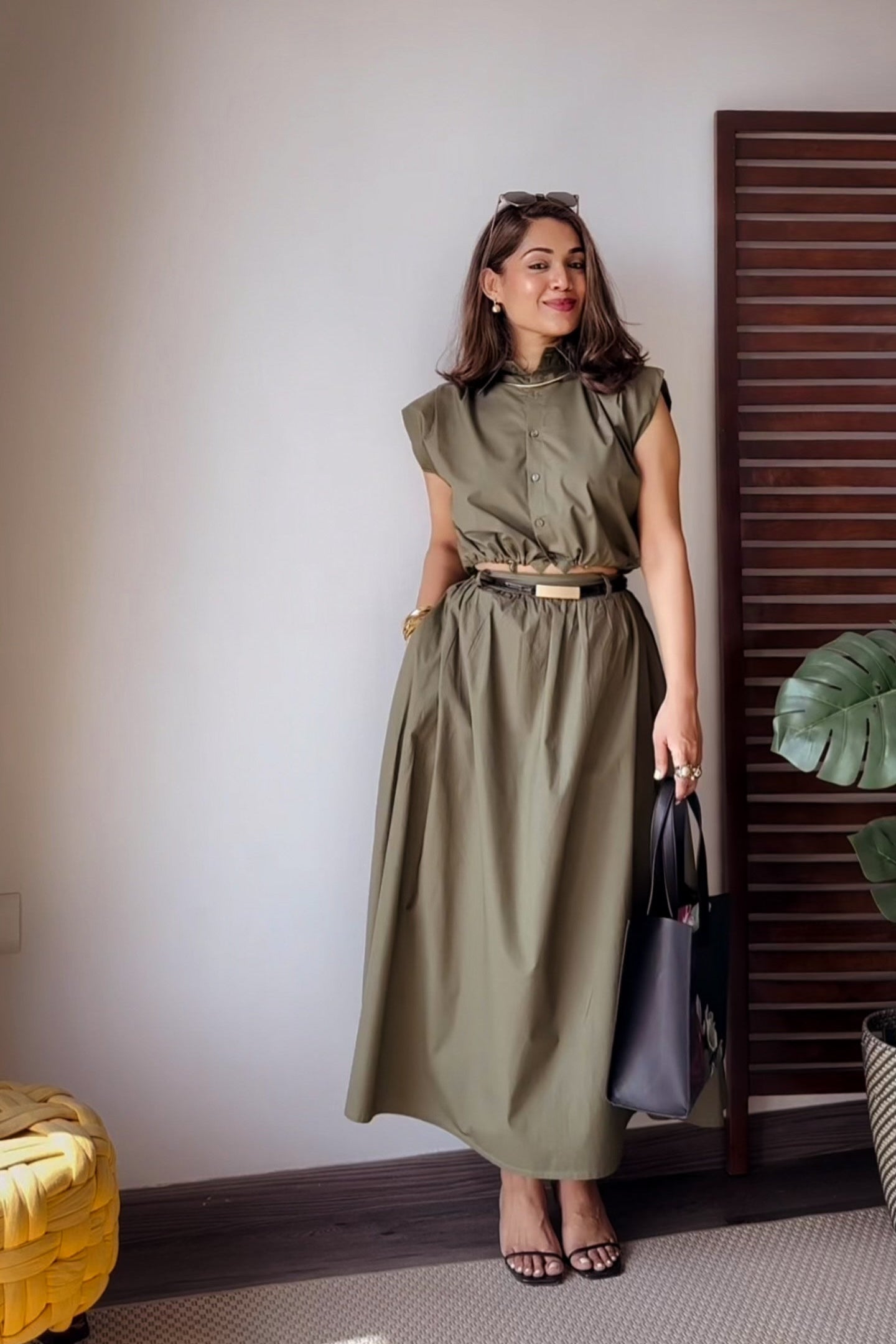 Green Poplin Skirt Set