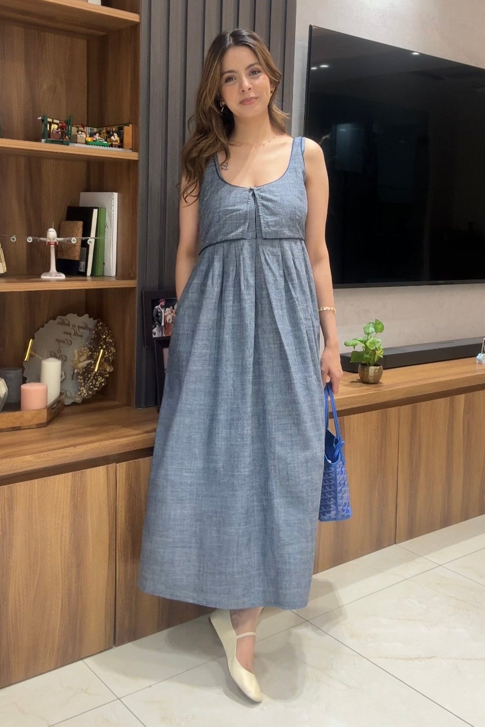 Soft Denim Pleated Dress