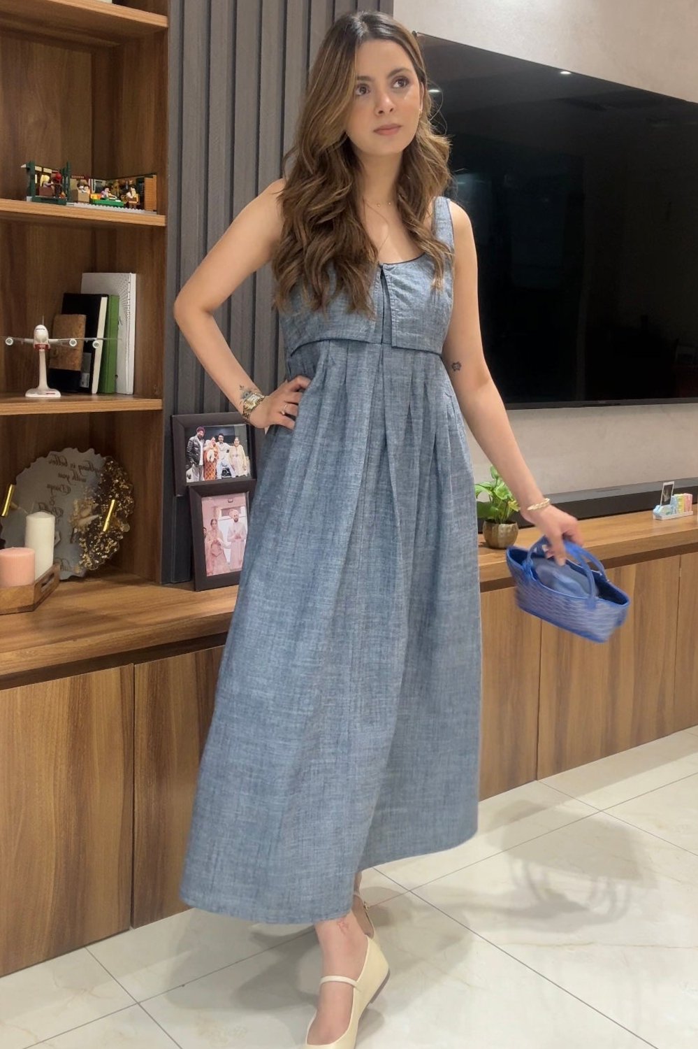 Soft Denim Pleated Dress